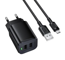 МЗП Borofone BAS81A Star 10.5W (2USB-A) + кабель USB to MicroUSB Black