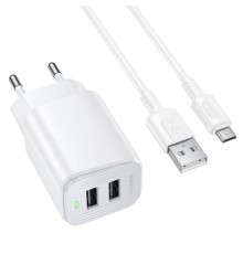 МЗП Borofone BAS81A Star 10.5W (2USB-A) + кабель USB to MicroUSB White