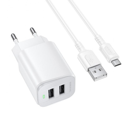МЗП Borofone BAS81A Star 10.5W (2USB-A) + кабель USB to MicroUSB White