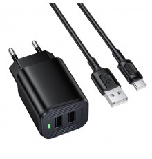 МЗП Borofone BAS81A Star 10.5W (2USB-A) + кабель USB to Type-C Black