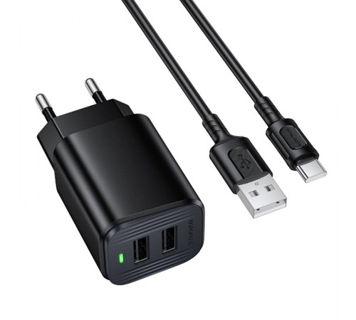 МЗП Borofone BAS81A Star 10.5W (2USB-A) + кабель USB to Type-C Black