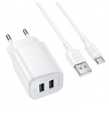 МЗП Borofone BAS81A Star 10.5W (2USB-A) + кабель USB to Type-C White