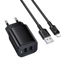 МЗП Borofone BAS81A Star 10.5W (2USB-A) + кабель USB to Lightning Black