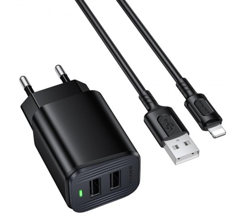 МЗП Borofone BAS81A Star 10.5W (2USB-A) + кабель USB to Lightning Black