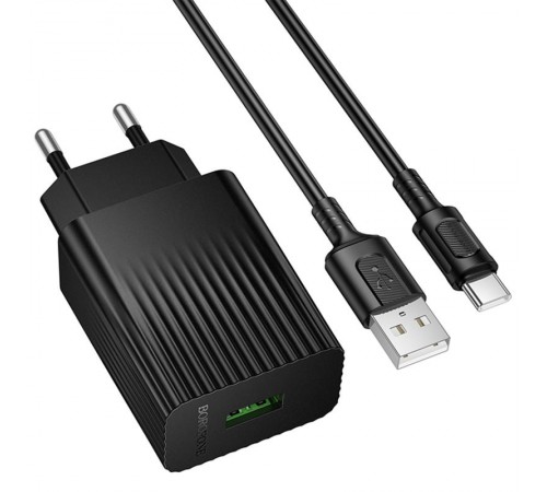 МЗП Borofone BAS72A Source QC3.0 (1USB-A) + кабель USB to Type-C Black