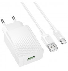 МЗП Borofone BAS72A Source QC3.0 (1USB-A) + кабель USB to Type-C White