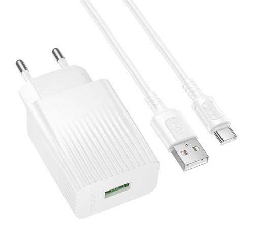 МЗП Borofone BAS72A Source QC3.0 (1USB-A) + кабель USB to Type-C White