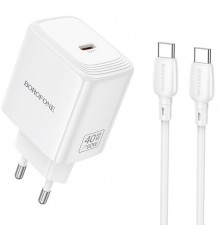 МЗП Borofone BN33 Fuente PD40W (1USB-C) + кабель Type-C to Type-C White