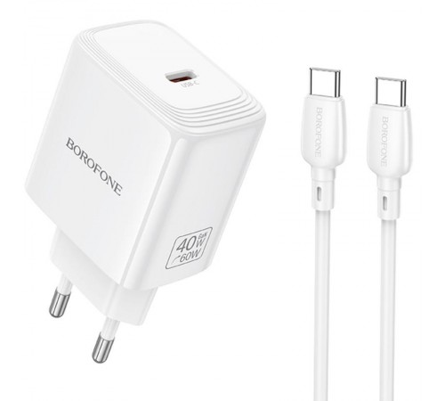 МЗП Borofone BN33 Fuente PD40W (1USB-C) + кабель Type-C to Type-C White