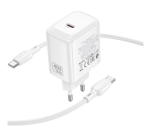 МЗП Borofone BN33 Fuente PD40W (1USB-C) + кабель Type-C to Type-C White