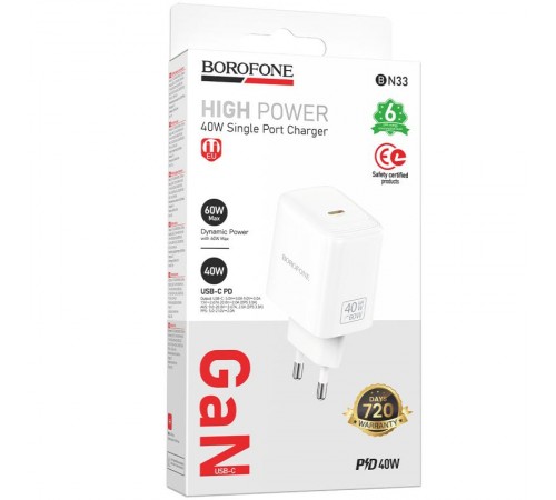 МЗП Borofone BN33 Fuente PD40W (1USB-C) White