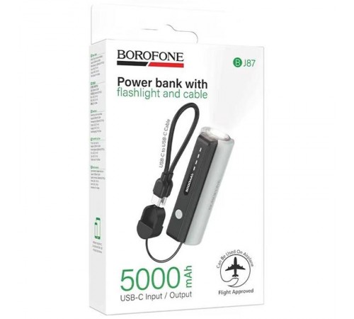 Портативний ЗП Power Bank Borofone BJ87 Star flashlight with cable 5000 mAh Black / Gray