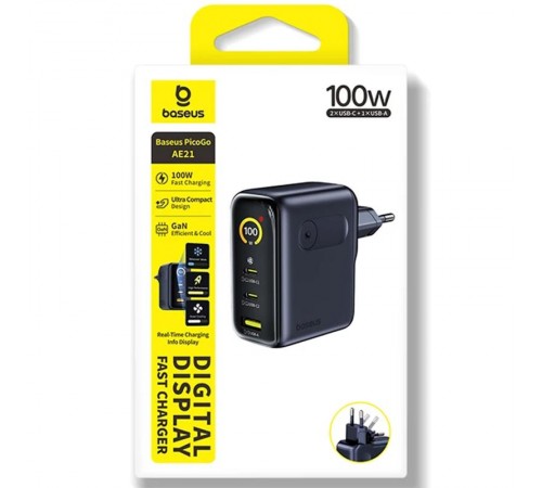 МЗП Baseus PicoGo AE21 Fast Charger 100W (1USB-A/2C) + кабель Type-C to Type-C (E0121B) Cosmic Black