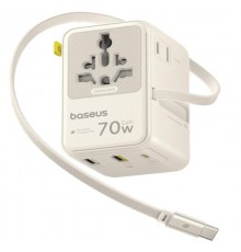 Мережевий універсальний перехідник Baseus CG11 70W with retractable cable (2USB-A/3C/1Socket) (E0307E) Off-White