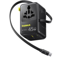 Мережевий універсальний перехідник Baseus AG11 45W with retractable cable (2USB-A/1C/1Socket) (E0307F) Cosmic Black
