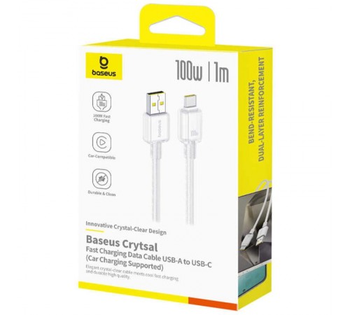Дата кабель Baseus Crystal USB to Type-C 100W (1m) (E04279) Moon White