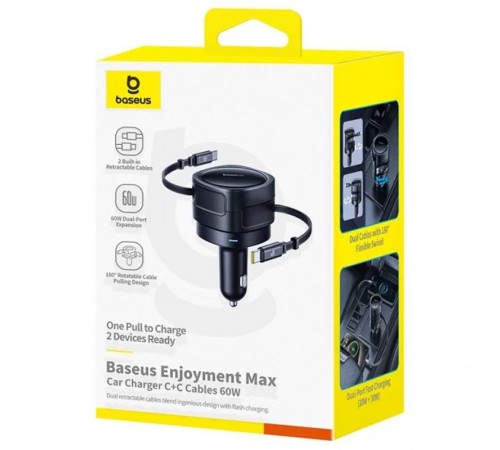 АЗП Baseus Enjoyment Max PD60W with retractable cable (2USB-C) (C00035507121) Cosmic Black