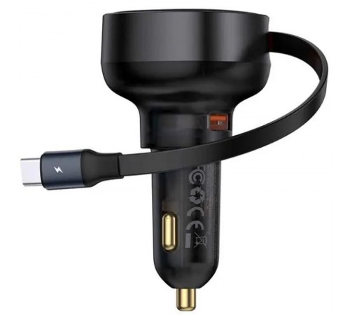 АЗП Baseus Enjoyment Pro PD60W+QC3.0 with retractable cable (1USB-A/1C) (C000578) Cluster Black