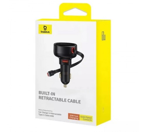 АЗП Baseus Enjoyment Pro PD60W+QC3.0 with retractable cable (1USB-A/1C) (C000578) Cluster Black