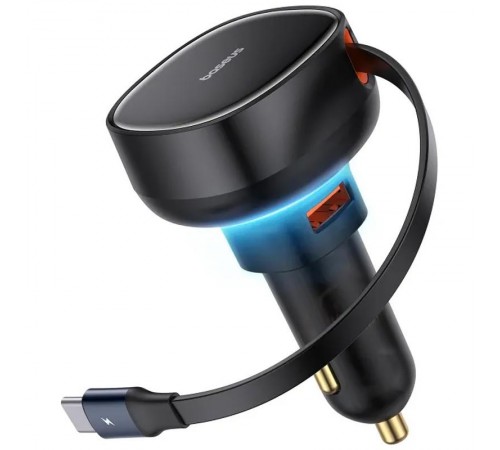 АЗП Baseus Enjoyment Pro PD60W+QC3.0 with retractable cable (1USB-A/1C) (C000578) Cluster Black