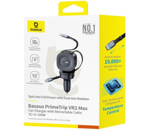 АЗП Baseus PrimeTrip VR2 Max PD100W+QC3.0 with retractable cable (1USB-A/3C) (C02066) Cosmic Black