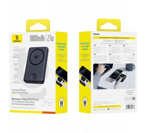 Портативний ЗП Power Bank Baseus EnerFill FT11 Magnetic PD27W з БЗП+iWatch 10000mAh (P1008210G123) Cosmic Black