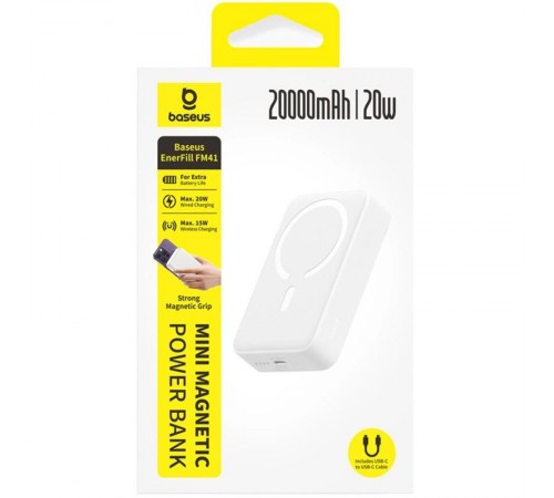 Портативний ЗП Power Bank Baseus EnerFill FM41 Mini Magnetic PD20W з БЗП 20000mAh (E0027U) Moon White