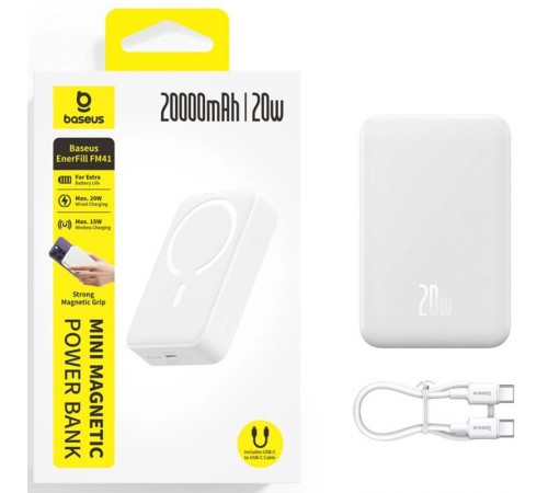 Портативний ЗП Power Bank Baseus EnerFill FM41 Mini Magnetic PD20W з БЗП 20000mAh (E0027U) Moon White
