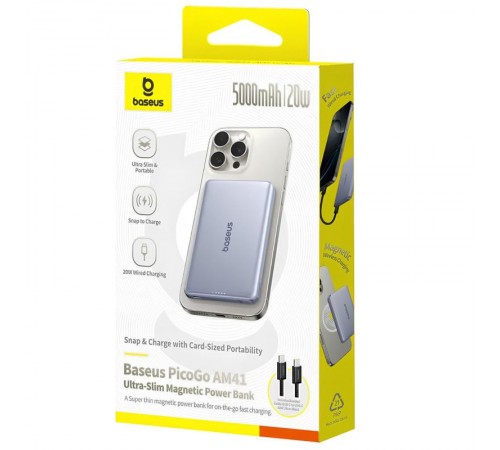 Портативний ЗП Power Bank Baseus PicoGo AM41 Ultra-Slim 20W з БЗП 5000mAh (PPKPC-0520) Space Grey