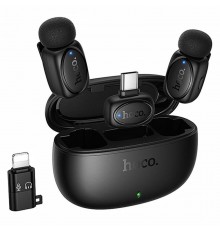 Петличний бездротовий мікрофон Hoco L19 Graceful dual-mic 2in1 (Lightning/Type-C) Black