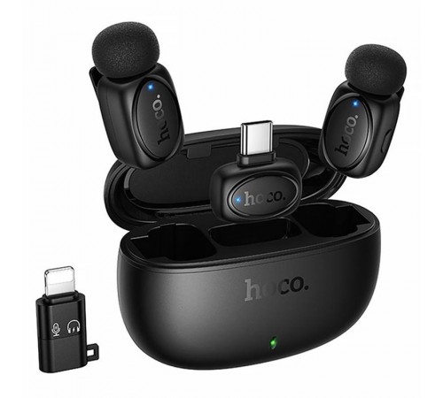 Петличний бездротовий мікрофон Hoco L19 Graceful dual-mic 2in1 (Lightning/Type-C) Black