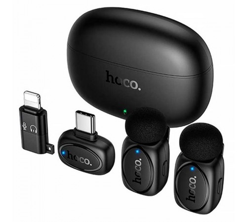 Петличний бездротовий мікрофон Hoco L19 Graceful dual-mic 2in1 (Lightning/Type-C) Black