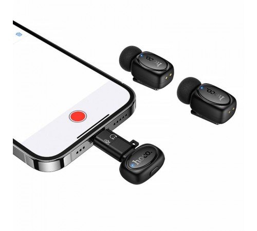 Петличний бездротовий мікрофон Hoco L19 Graceful dual-mic 2in1 (Lightning/Type-C) Black