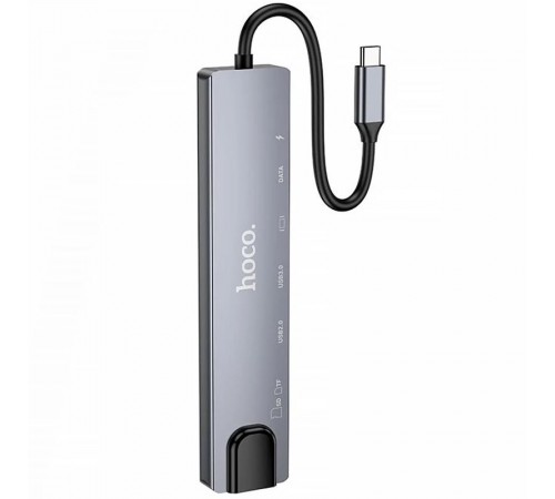 Перехідник HUB Hoco DUP09 (Type-C to HDMI+USB 3.0+USB 2.0+2xType-C+SD/TF) Silver