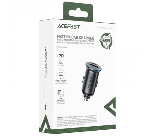 АЗП Acefast B15 PD20W+QC3.0 total 65W (1USB-A/1C) Gray