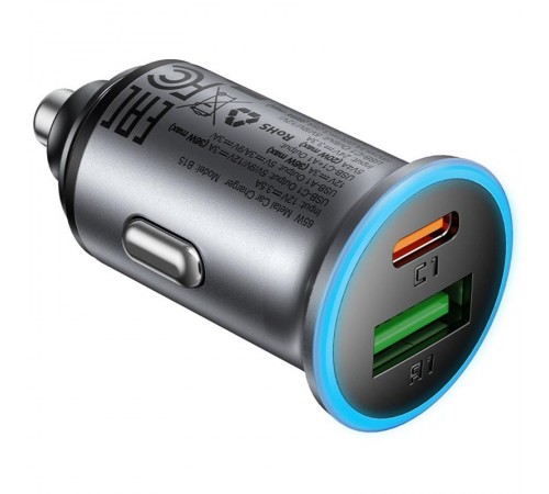 АЗП Acefast B15 PD20W+QC3.0 total 65W (1USB-A/1C) Gray