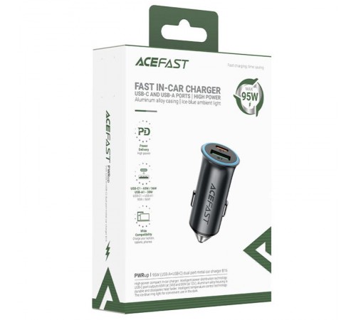 АЗП Acefast B16 PD65W+QC3.0 total 95W (1USB-A/1C) Gray
