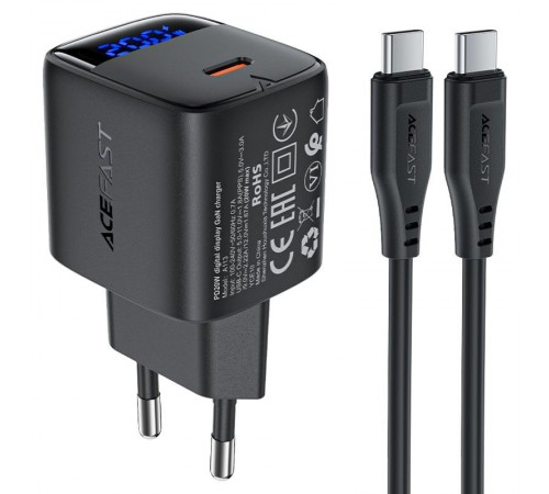 МЗП Acefast A113 PD20W GaN (1USB-C) + кабель Type-C to Type-C Black