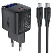МЗП Acefast A115 PD30W GaN (1USB-C) + кабель Type-C to Type-C Black