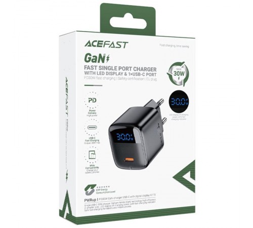МЗП Acefast A115 PD30W GaN (1USB-C) + кабель Type-C to Type-C Black