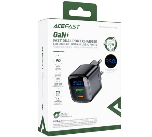 МЗП Acefast A116 PD35W+QC3.0 GaN (1USB-A/1C) Black