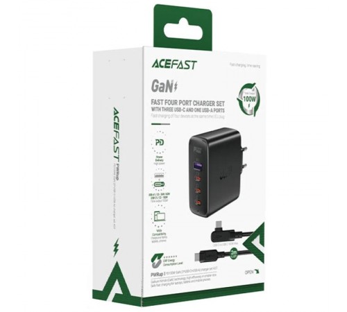 МЗП Acefast A37 PD100W+QC3.0 GaN (1USB-A/3C) + кабель Type-C to Type-C 2m Black