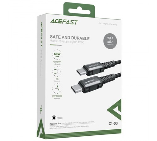 Дата кабель Acefast C1-03 Type-C to Type-C 60W (1.2m) Black