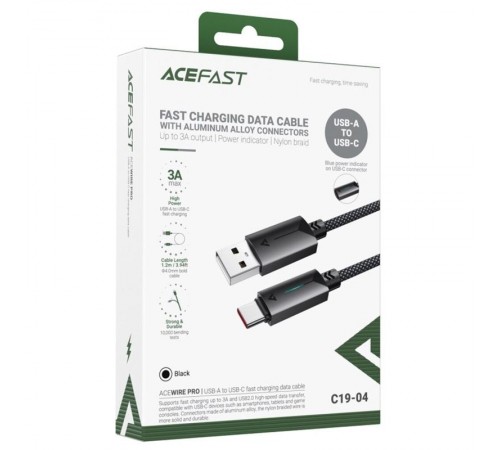 Дата кабель Acefast C19-04 USB to Type-C 3A (1.2m) Black