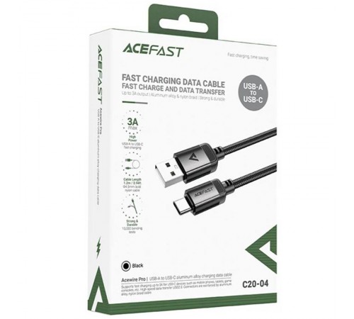Дата кабель Acefast C20-04 USB to Type-C 3A (1.2m) Black