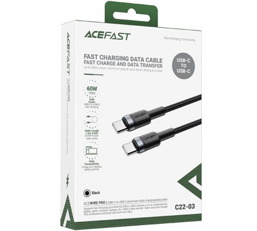 Дата кабель Acefast C22-03 Type-C to Type-C 60W (1.2m) Black
