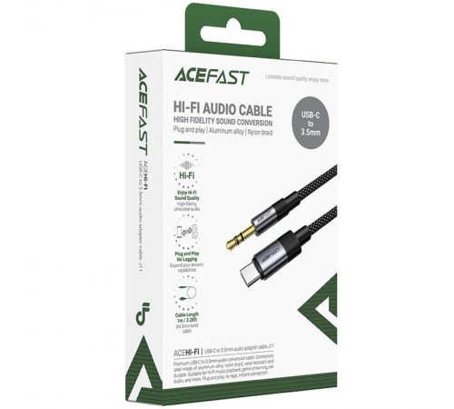 Аудіо кабель Aux Acefast J11 (Type-C to AUX 3.5mm plug) (1m) Black