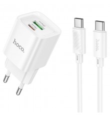 МЗП Hoco C147A PD20W+QC3.0 (1USB-A/1C) + кабель Type-C to Type-C White