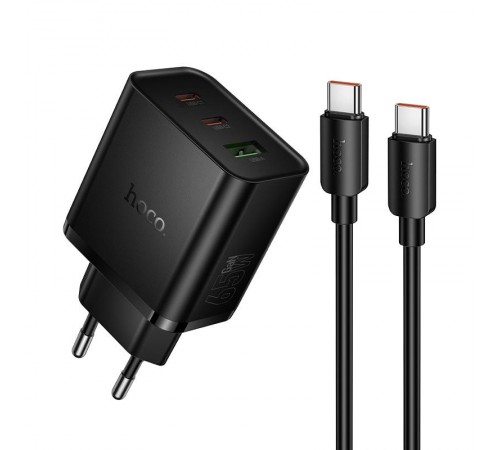 МЗП Hoco N75 Grande 65W QC+PD (1USB-A/2C) + кабель Type-C to Type-C Black