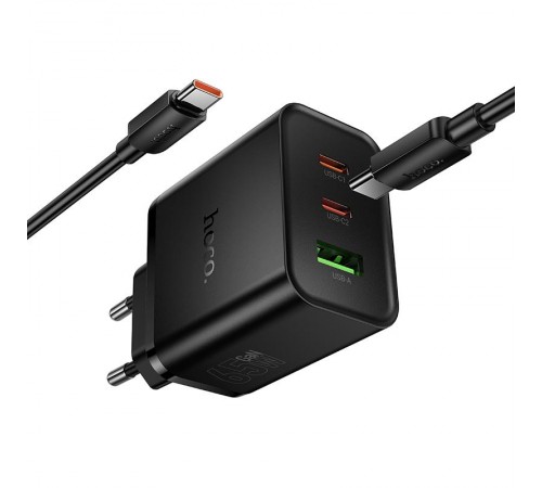 МЗП Hoco N75 Grande 65W QC+PD (1USB-A/2C) + кабель Type-C to Type-C Black
